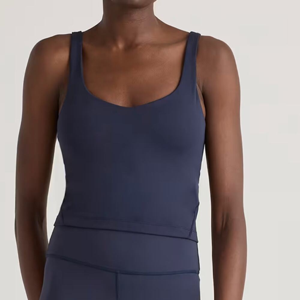 Quince Ultra-Form V-Neck Cropped Tank Top Built In Bra Navy Blue Small